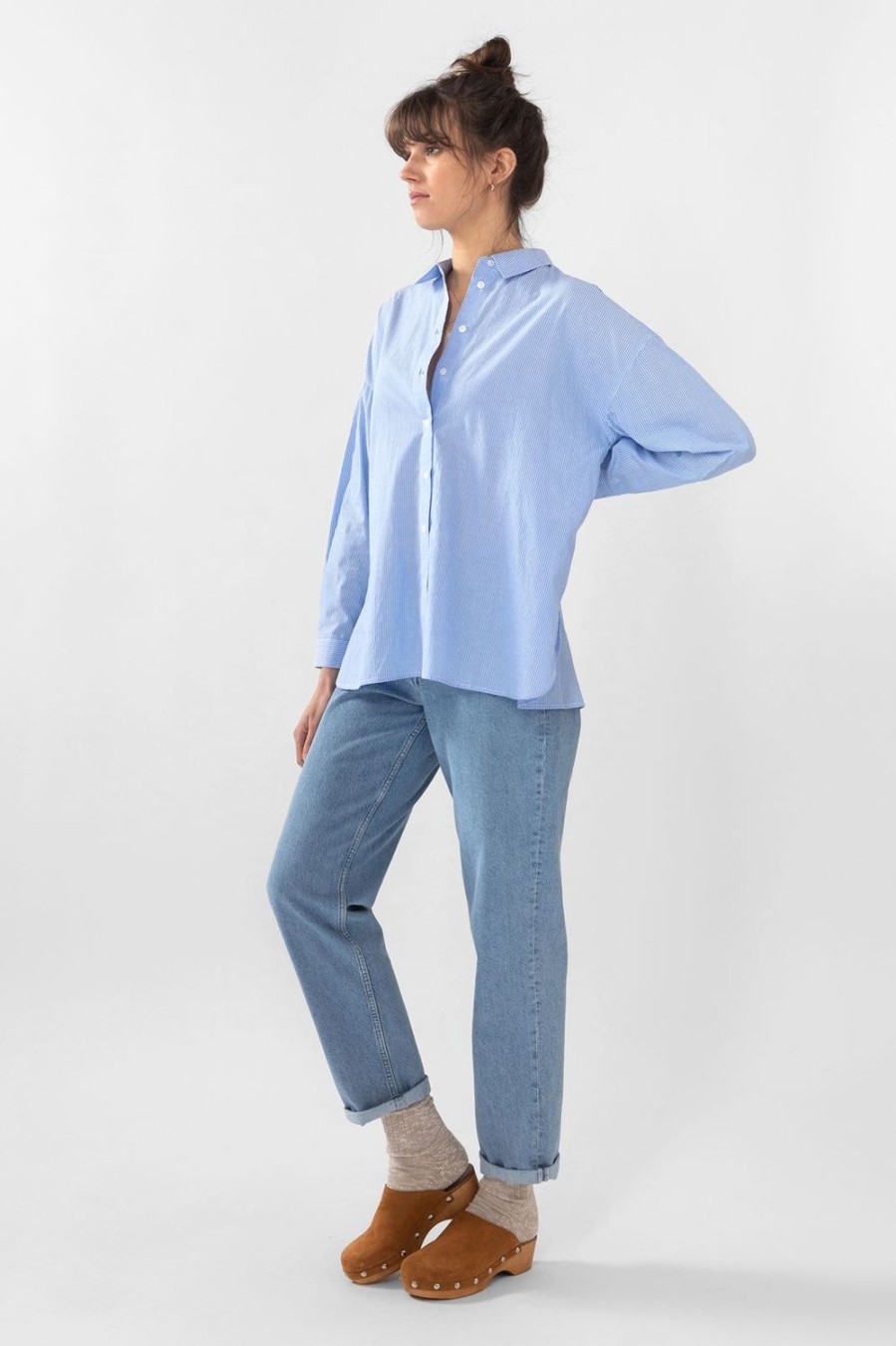 Sissy-Boy Blouses | Lichtblauwe Gestreepte Oversized Blouse