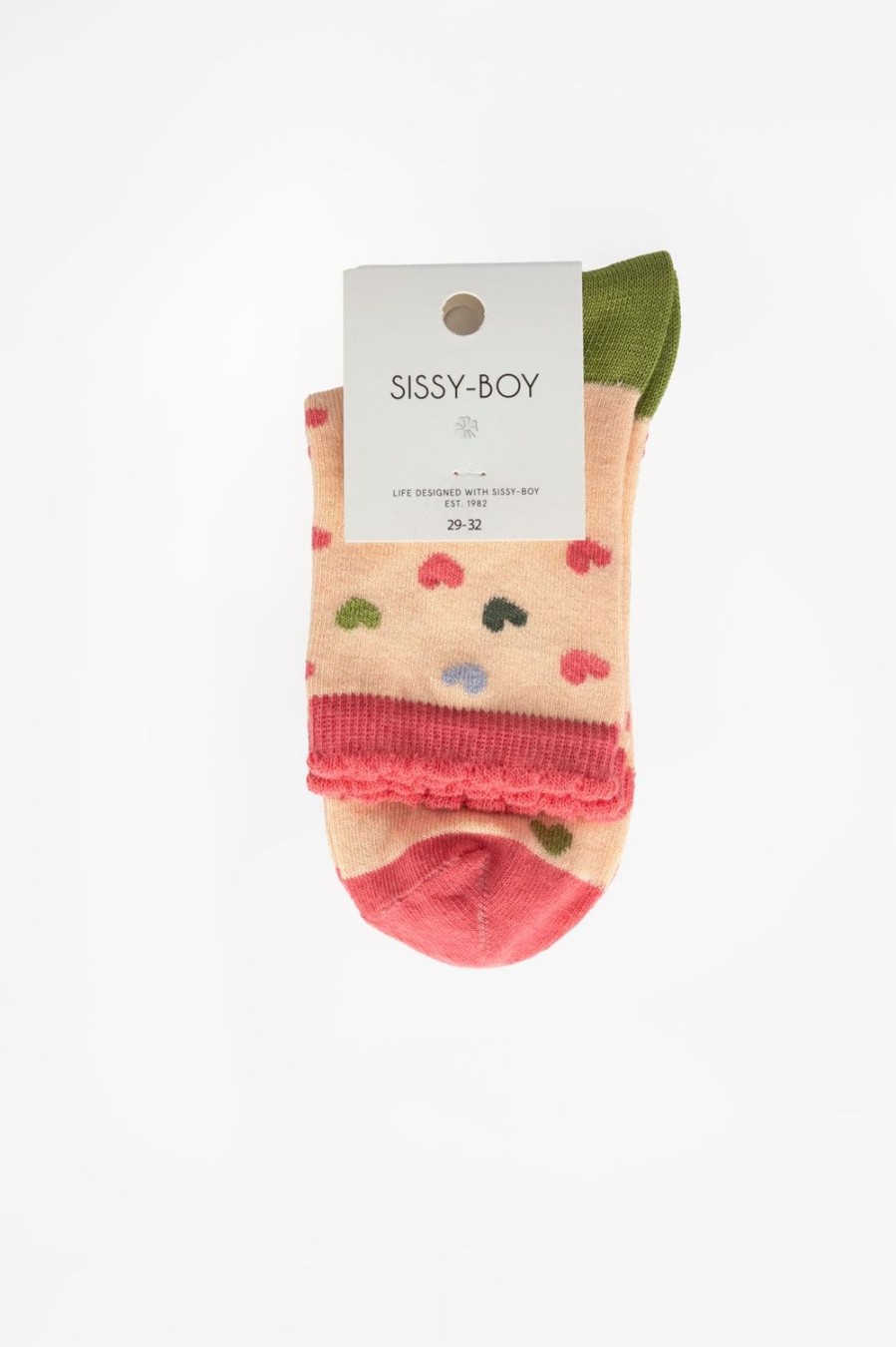 Sissy-Boy Accessoires | Licht Oranje Sokken Met Multicolour Hartjespatroon