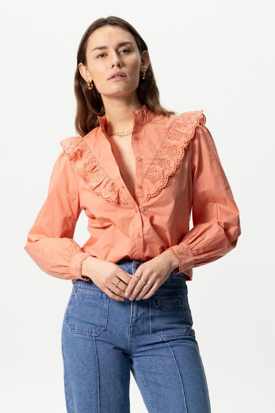 Sissy-Boy Blouses | Poplin Blouse Met Broderie Anglaise