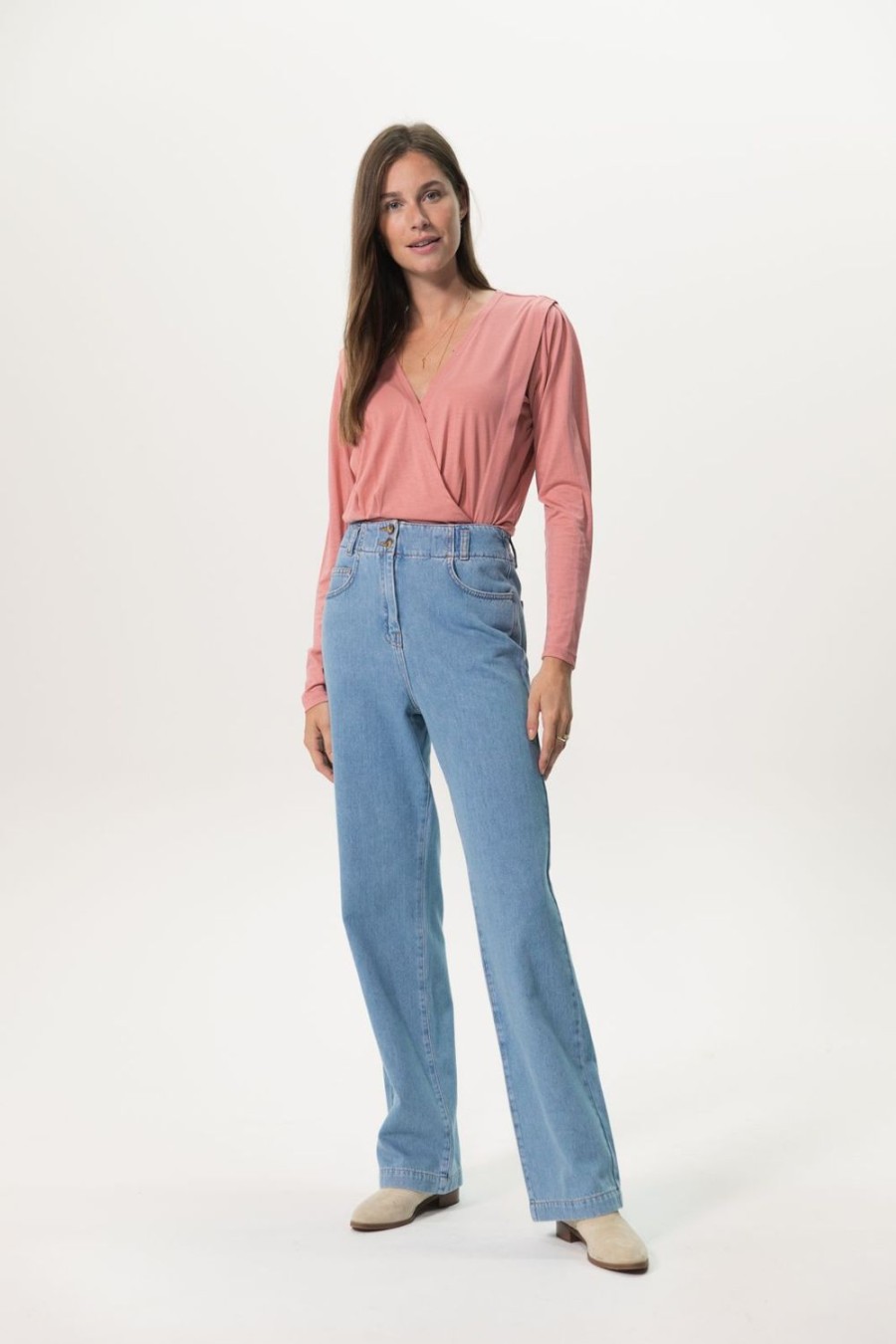 Sissy-Boy Broeken | Lichtblauwe High Waist Wide Leg Jeans Met Elastische Taille