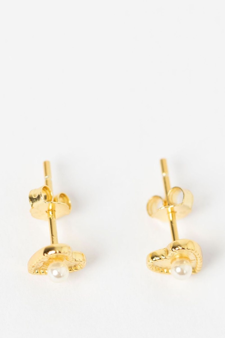 Sissy-Boy Sieraden | Gold Plated Stud Oorbellen Met Hartje En Parel