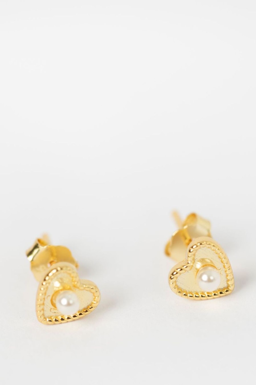 Sissy-Boy Sieraden | Gold Plated Stud Oorbellen Met Hartje En Parel