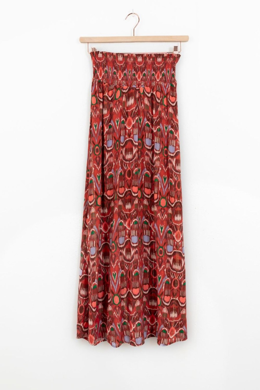 Sissy-Boy Rokken | Donkerrode Maxi Rok Met Ikat Print En Splitten