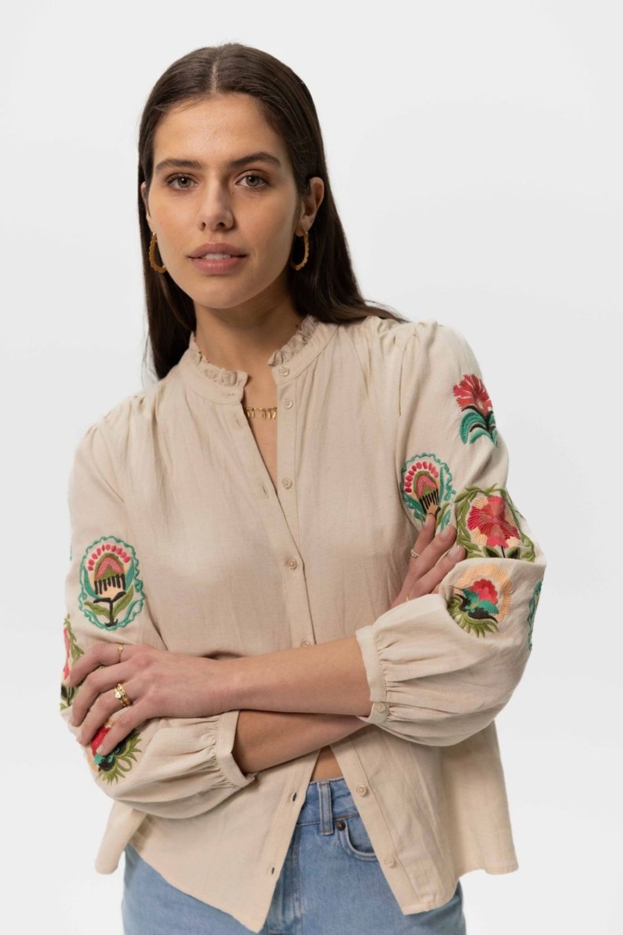 Sissy-Boy Blouses | Te Blouse Met Pofmouwen En Embroidery Details