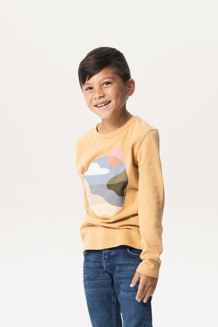 Sissy-Boy T-Shirts En Polo'S | Lichtbruin Longsleeve T-Shirt Met Landschap Print