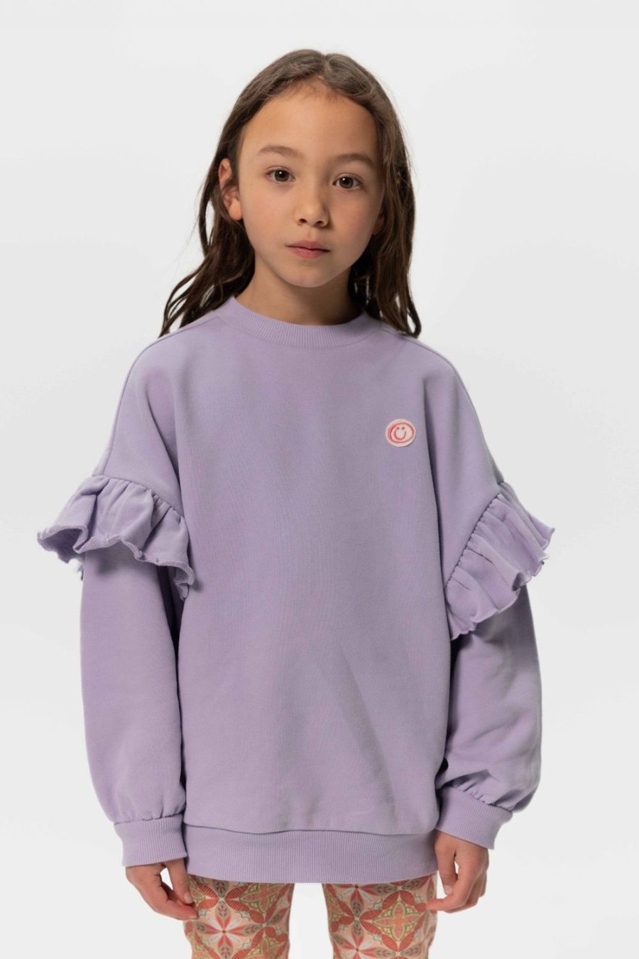 Sissy-Boy Truien En Vesten | Lavendel Oversized Sweater Met Ruffles En Smiley Patch