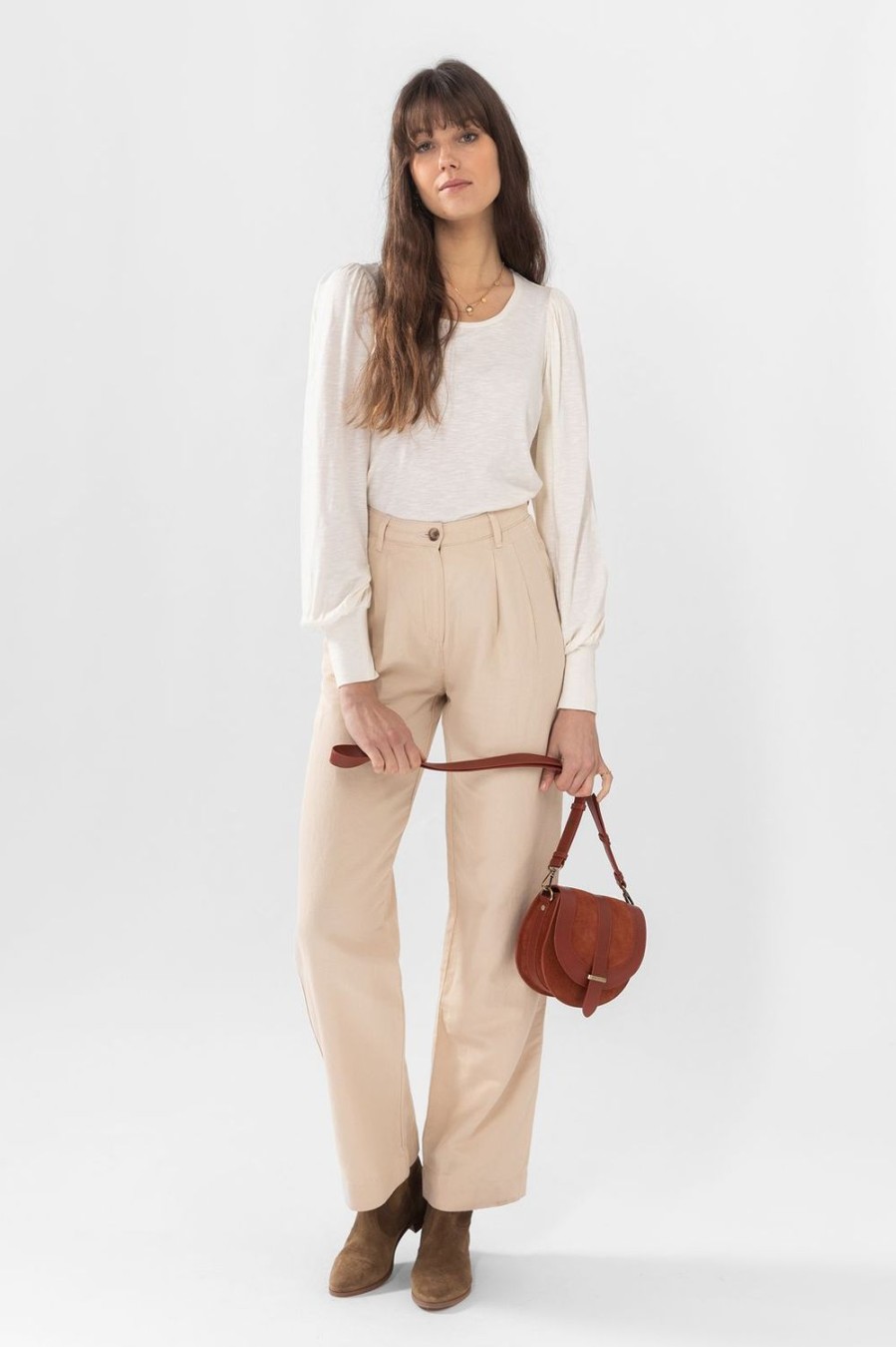 Sissy-Boy Broeken | Beige Katoenen Wide Leg Broek