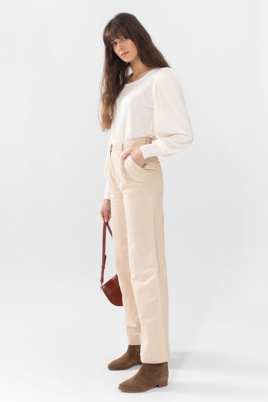 Sissy-Boy Broeken | Beige Katoenen Wide Leg Broek