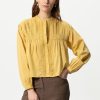 Sissy-Boy Blouses | Mosterdgele Cropped Blouse Met Pintuck Details