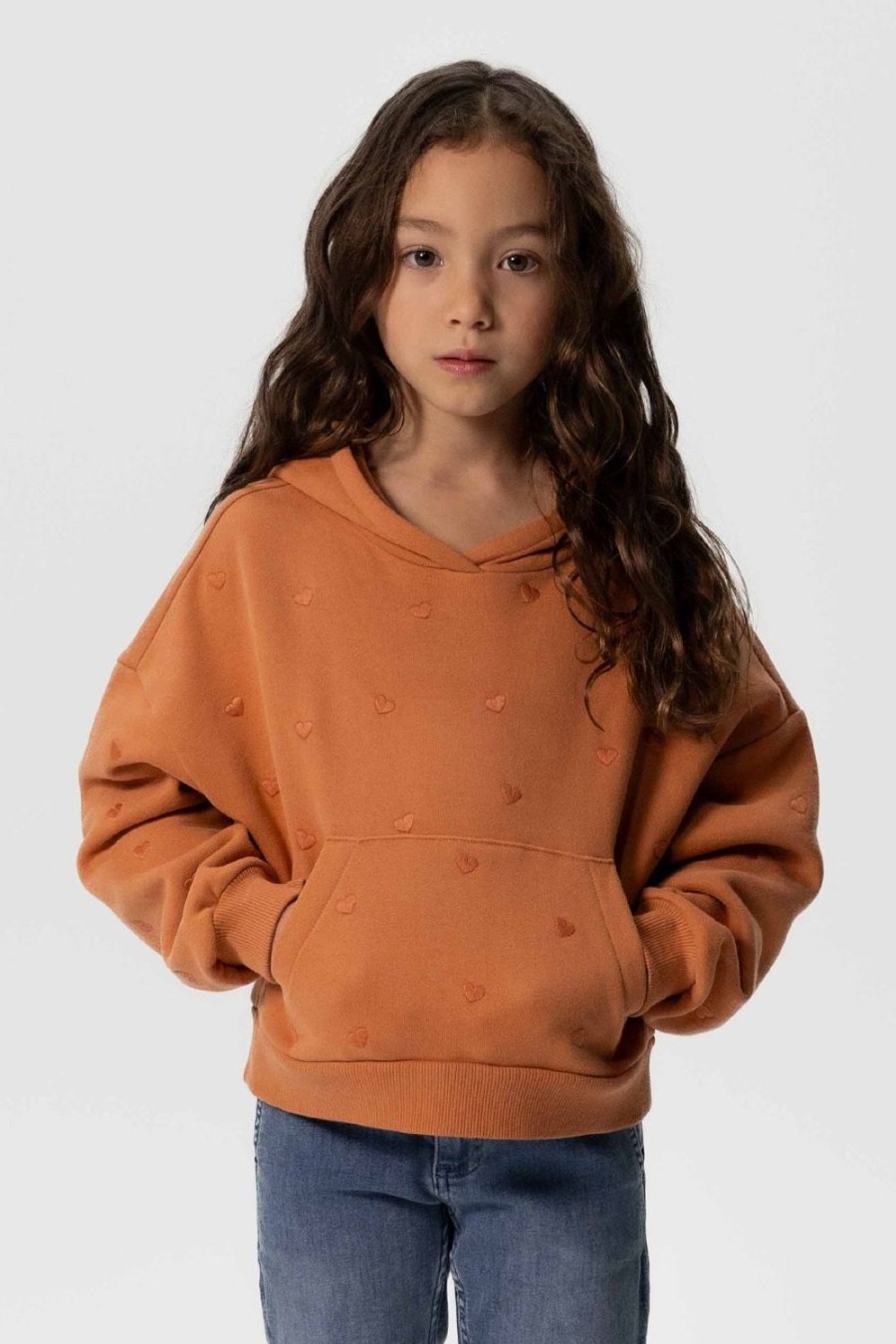 Sissy-Boy Truien En Vesten | Oranje Cropped Hoodie Met Hartjes Embroidery