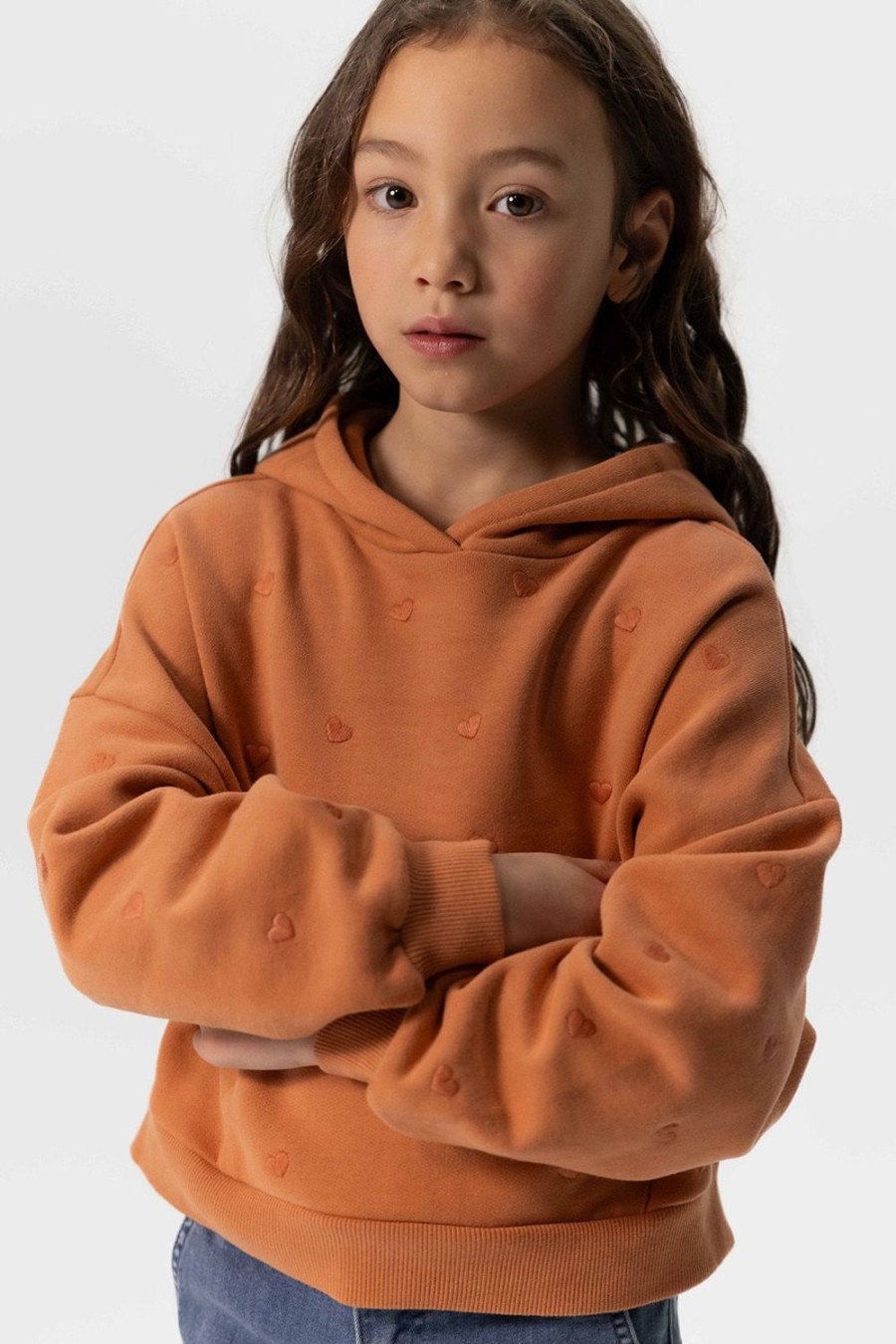 Sissy-Boy Truien En Vesten | Oranje Cropped Hoodie Met Hartjes Embroidery