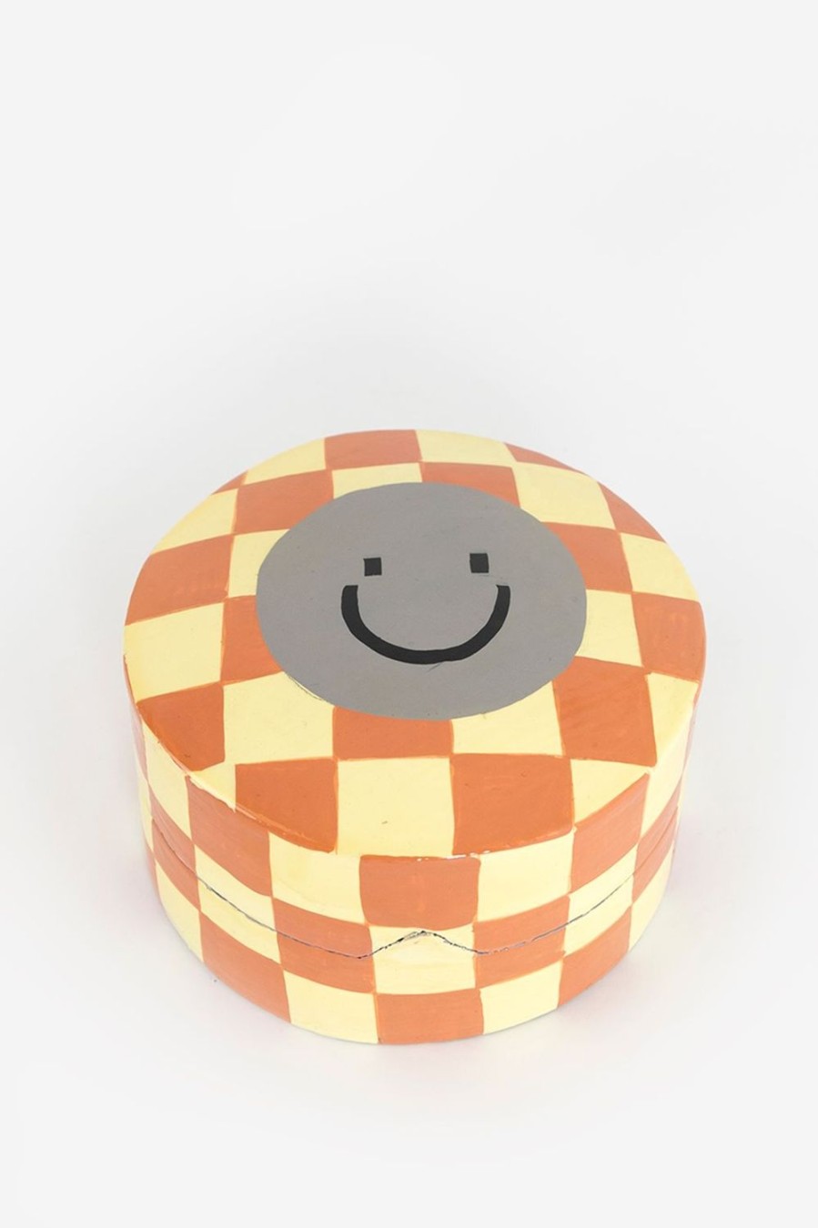 Sissy-Boy Woonaccessoires | Oranje Geblokt Papier Mache Doosje Met Smiley