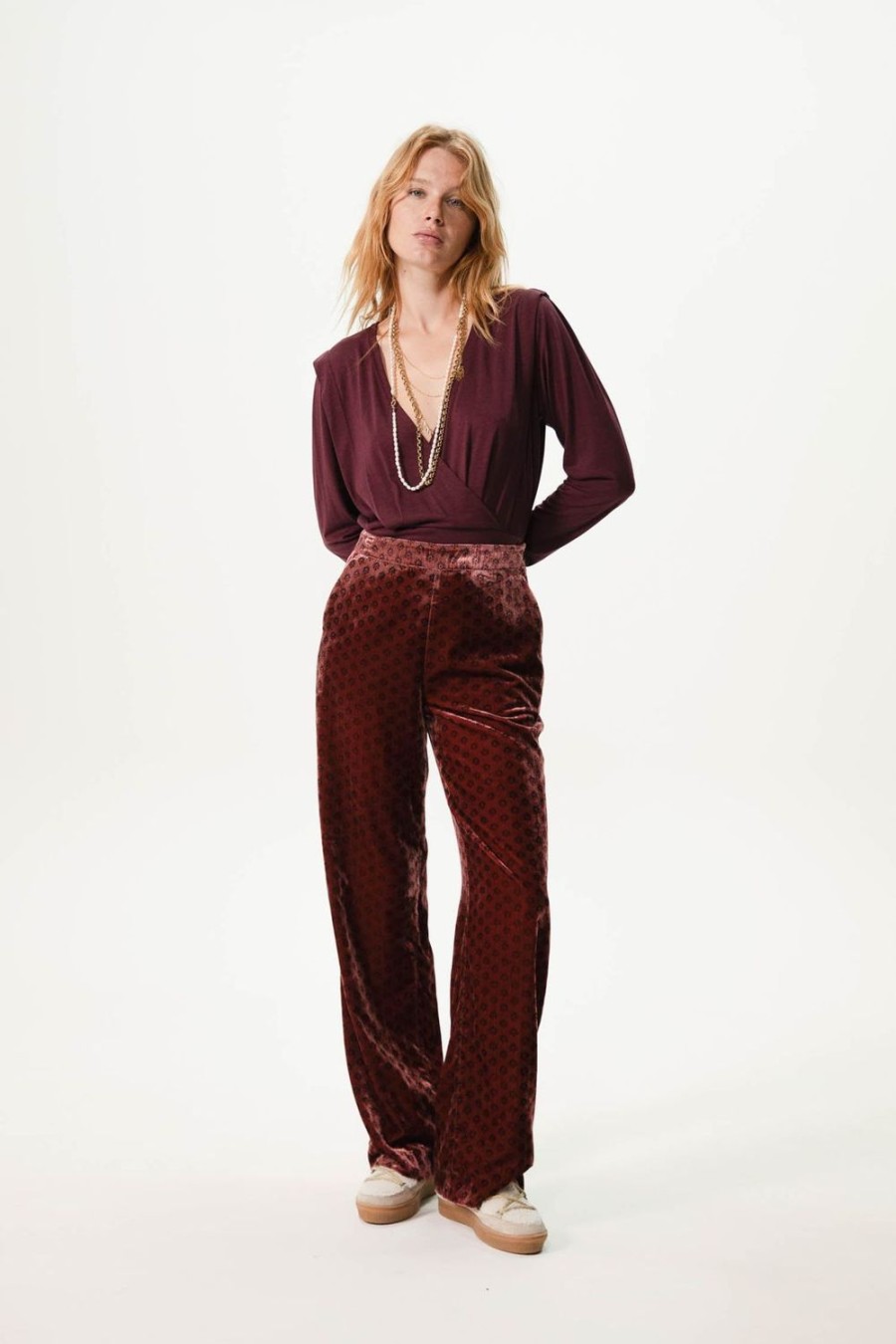 Sissy-Boy Broeken | Donkerroze Velvet Broek Met Print