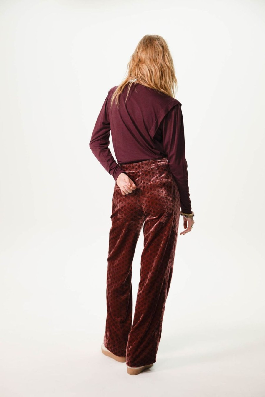 Sissy-Boy Broeken | Donkerroze Velvet Broek Met Print