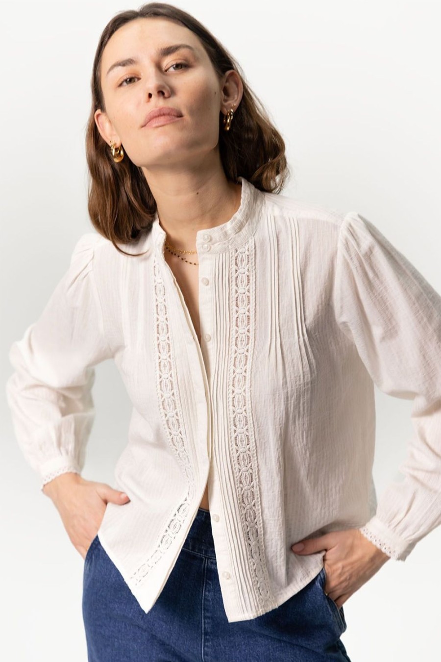 Sissy-Boy Blouses | Te Cropped Blouse Met Kant En Pintuck Details