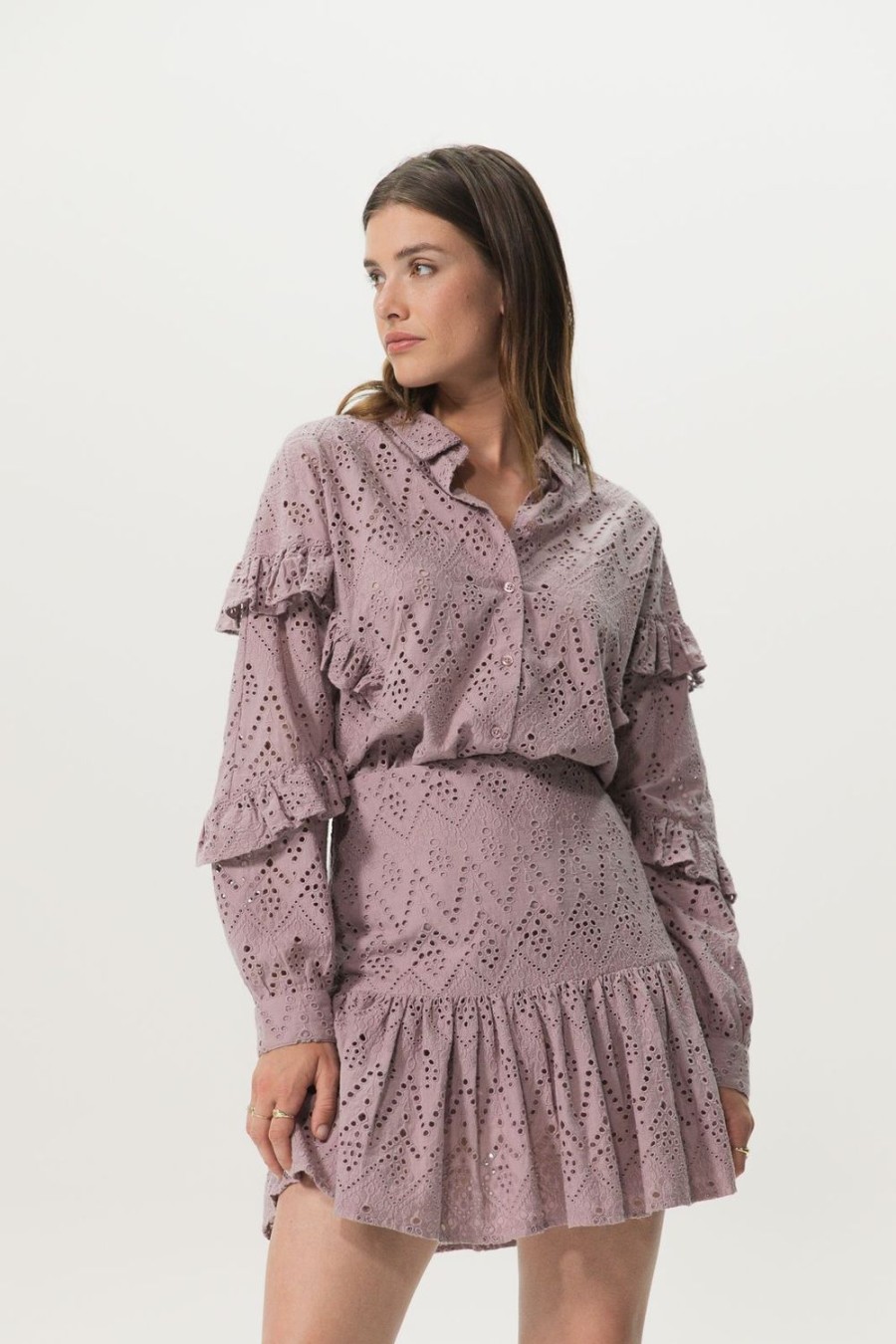 Sissy-Boy Blouses | Paarse Blouse Met Broderie Anglaise En Ruffle Details