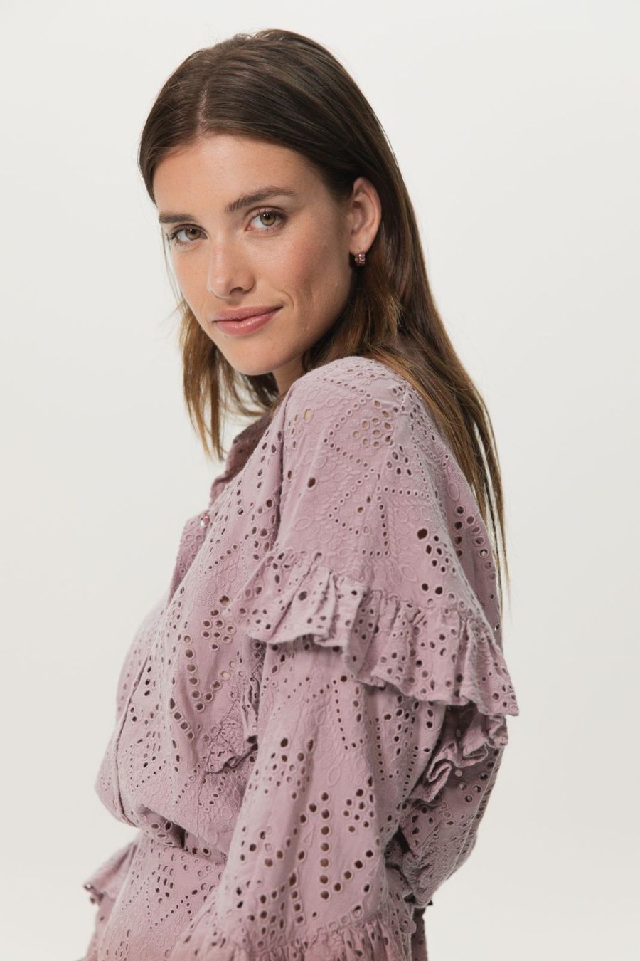 Sissy-Boy Blouses | Paarse Blouse Met Broderie Anglaise En Ruffle Details