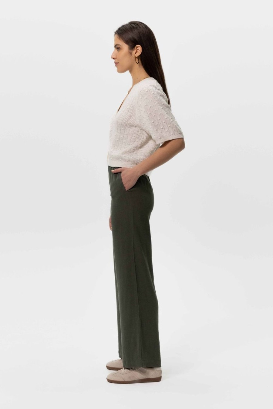 Sissy-Boy Broeken | Donkergroene Linnen Wide Leg Broek