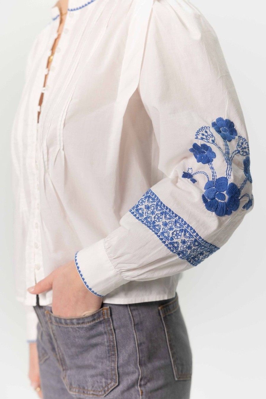 Sissy-Boy Blouses | Te Blouse Met Blauwe Embroidery Details