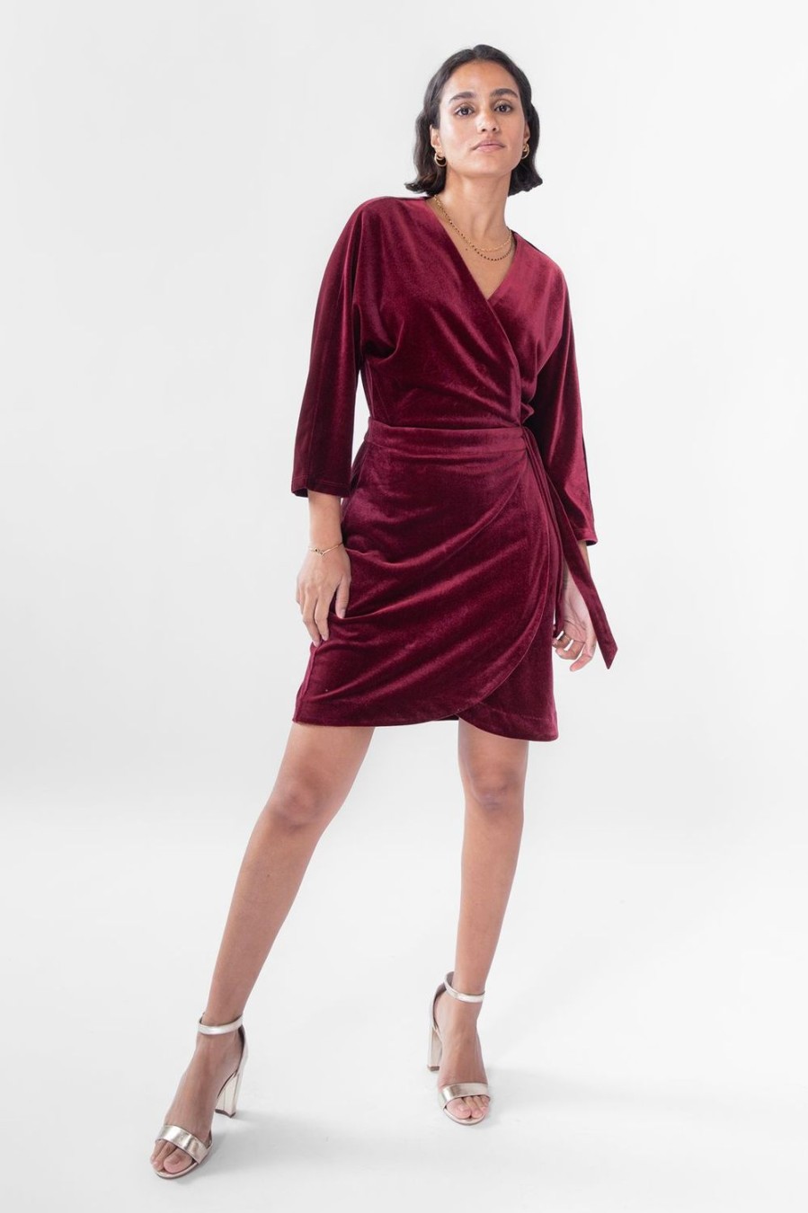 Sissy-Boy Jurken | Donkerrode Velvet Jurk Met Strikdetail