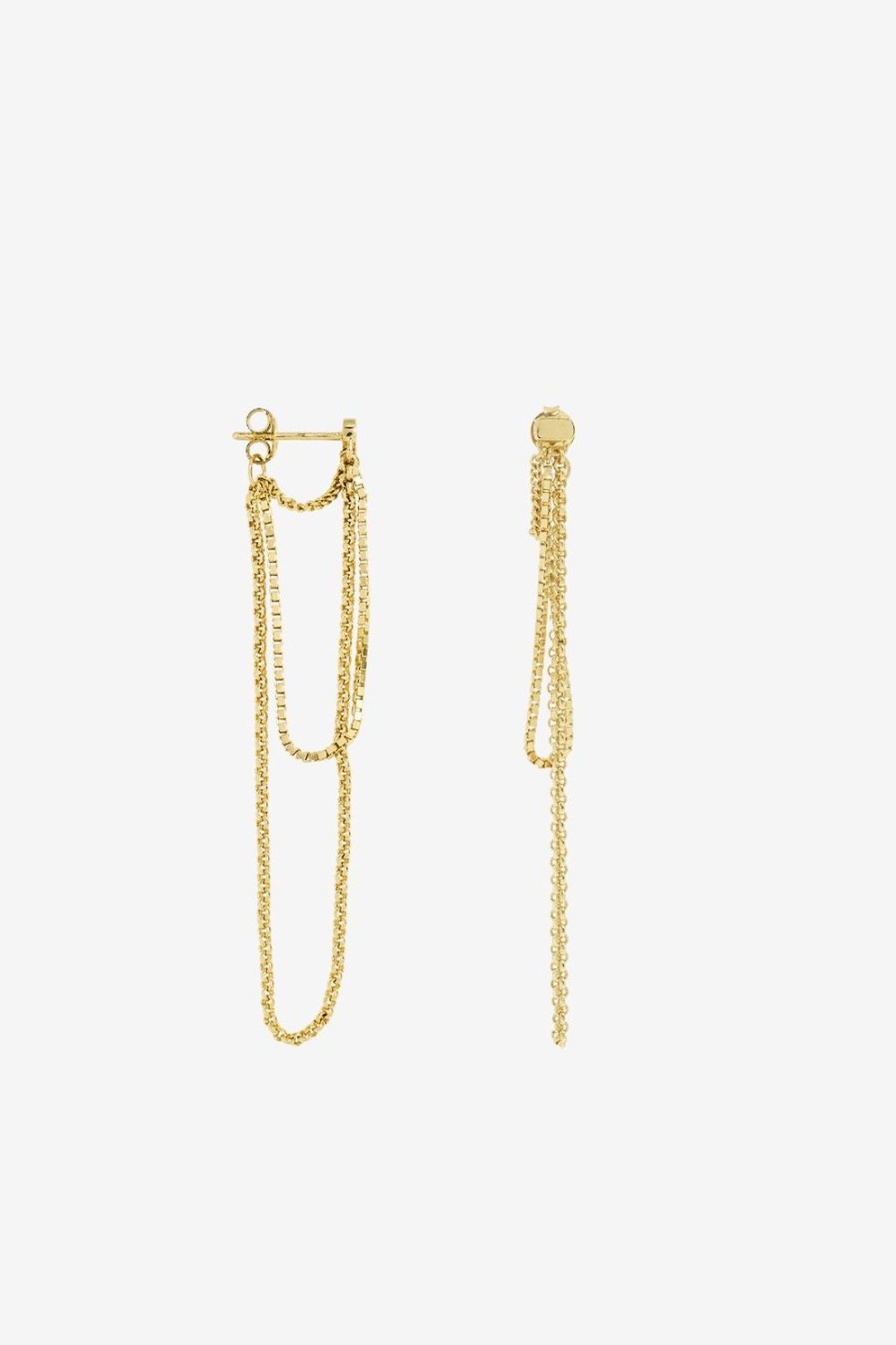 Anna Nina Sieraden | Anna+Nina Gold Plated Single Triple Chain Stud Oorbel