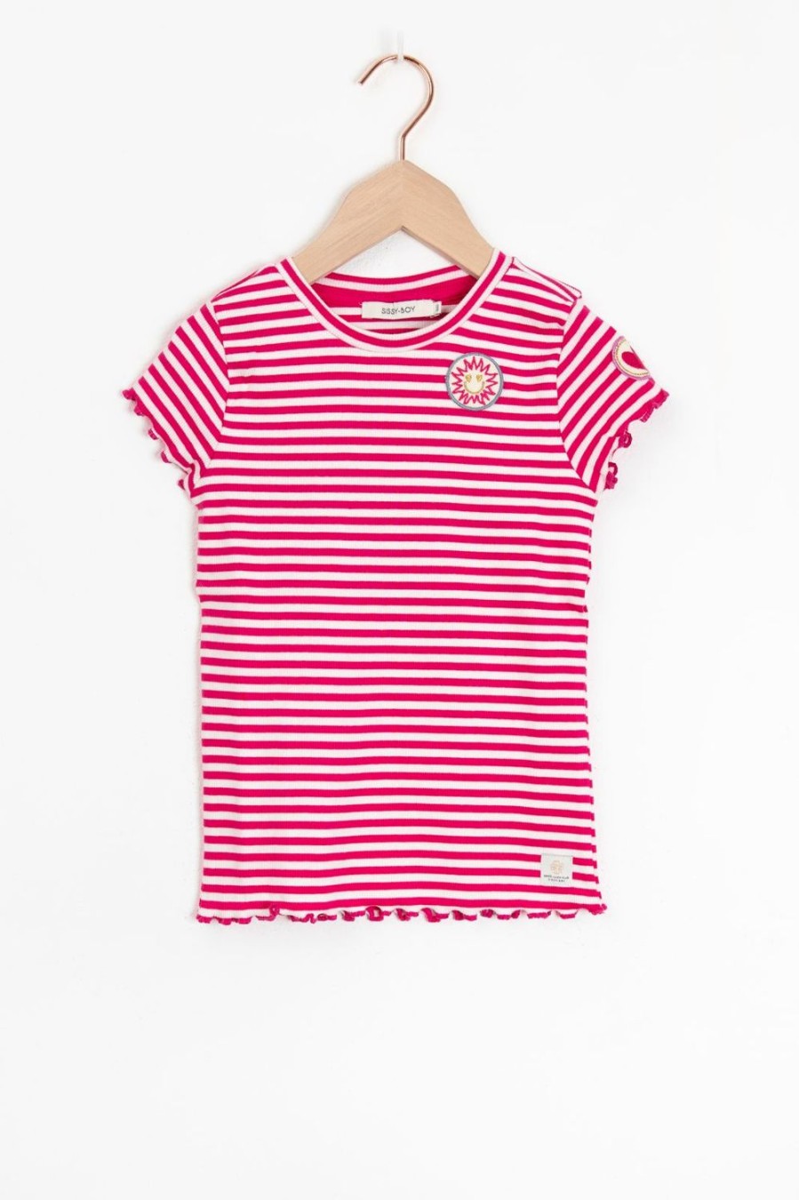 Sissy-Boy T-Shirts En Tops | Roze Gestreept T-Shirt Met Patch