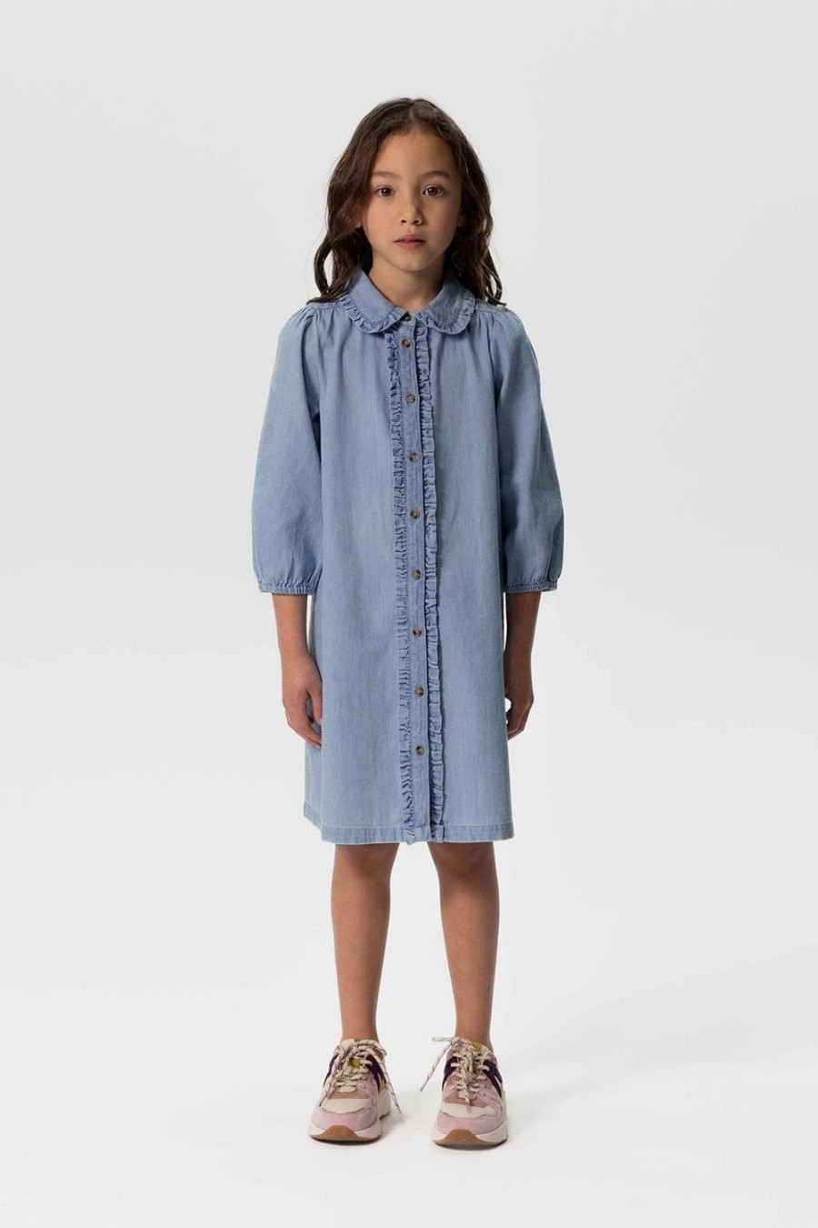 Sissy-Boy Jurken | Lichtblauwe Denim Jurk Met Pofmouwen En Ruffles