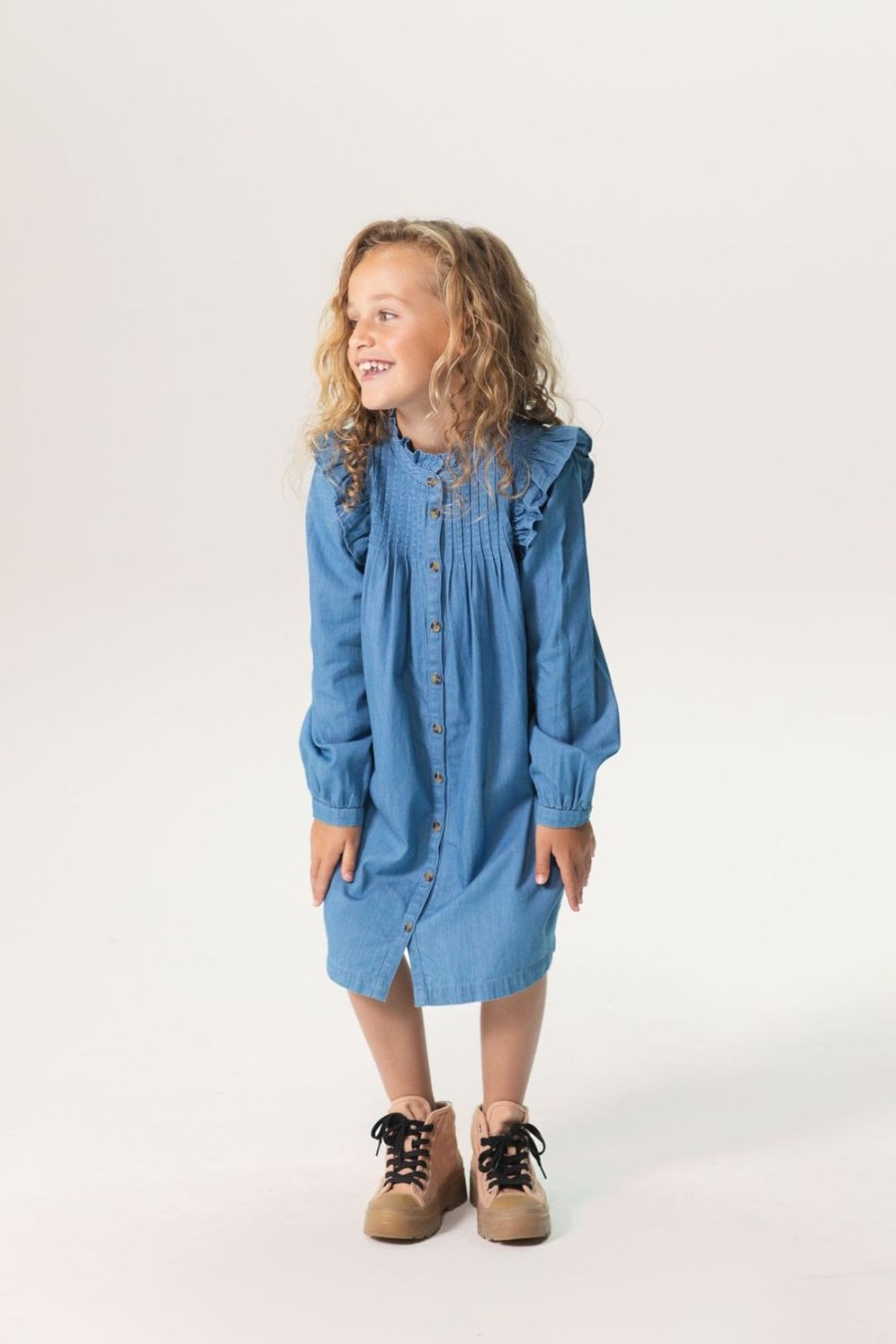 Sissy-Boy Jurken | Denim Jurk Met Ruffle Details En Pintucks