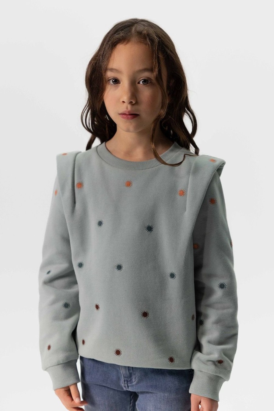 Sissy-Boy Truien En Vesten | Grijsblauwe Sweater Met Zonnetjes Embroidery