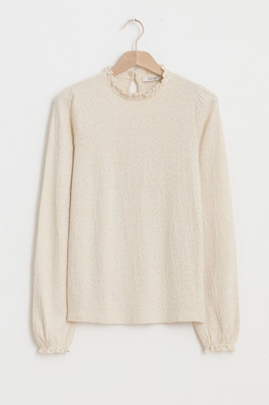 Sissy-Boy T-Shirts En Tops | Beige Mock Neck Longsleeve Met Lurex