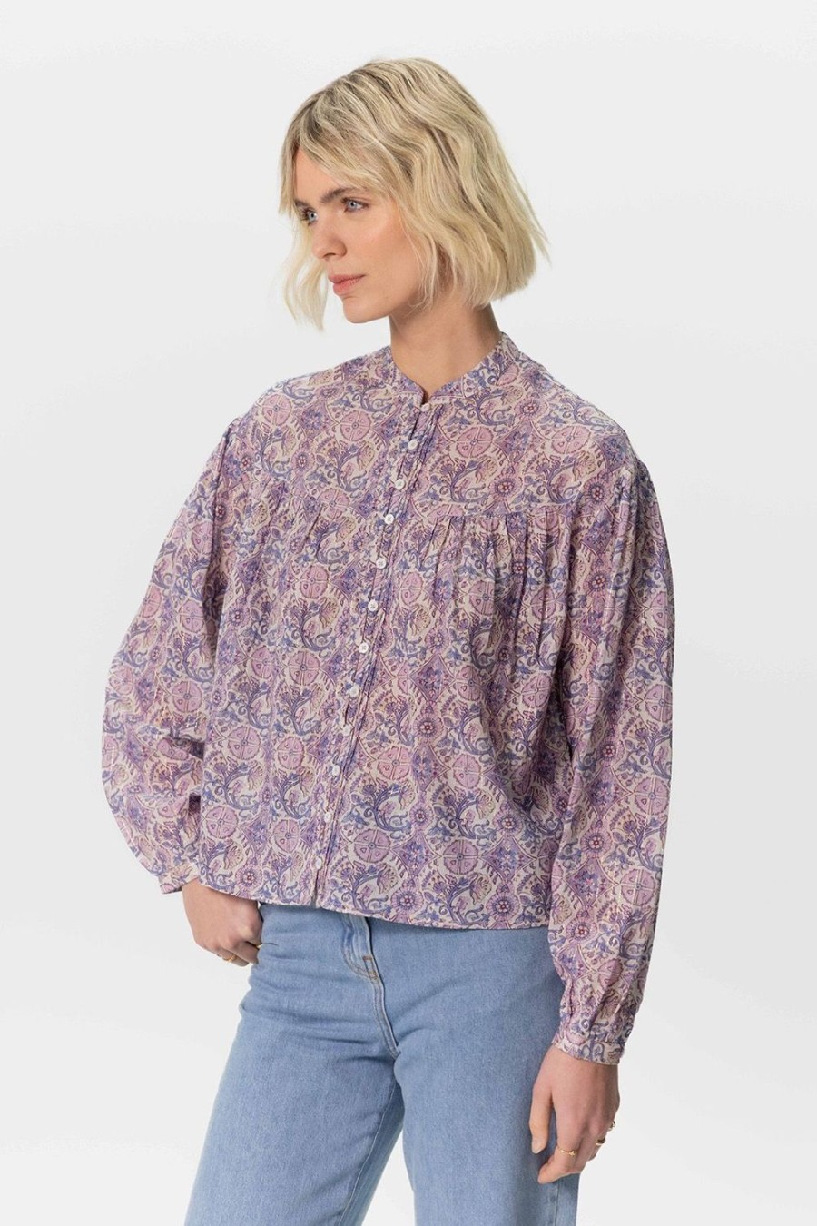 Sissy-Boy Blouses | Paarse Blouse Met Colour Print