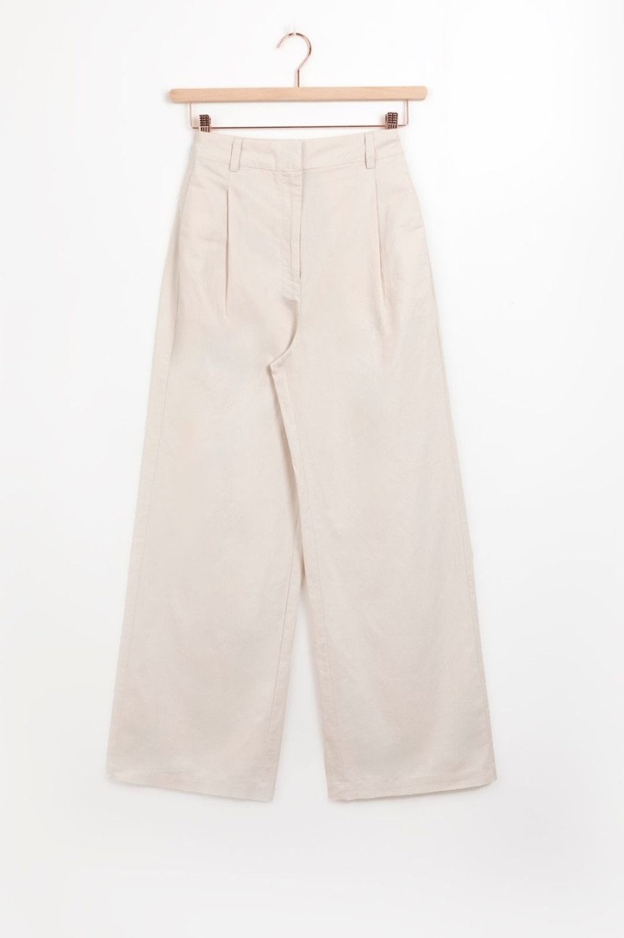 Sissy-Boy Broeken | Off-White Wide Leg Linnen Pantalon