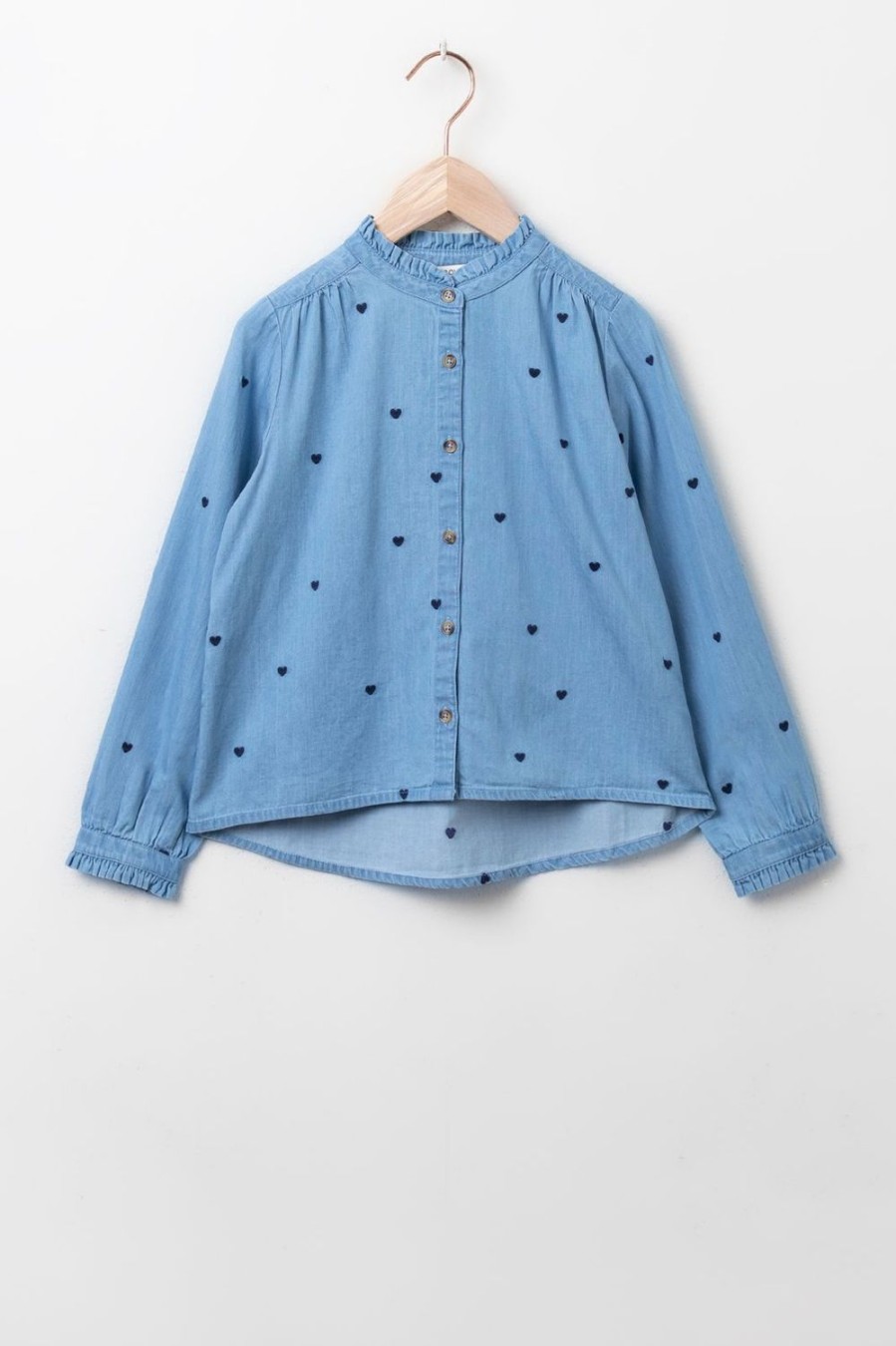 Sissy-Boy Blouses | Licht E Denim Blouse Met Hartjes Embroidery