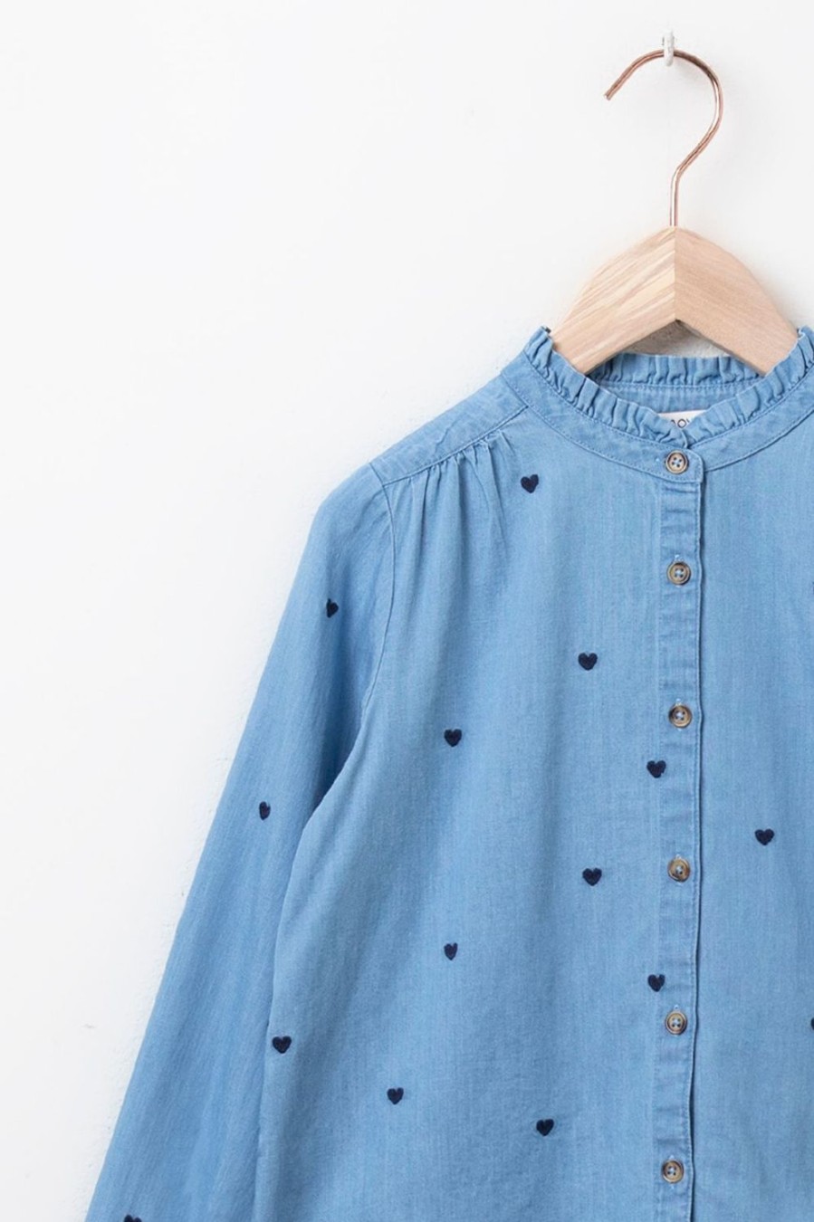 Sissy-Boy Blouses | Licht E Denim Blouse Met Hartjes Embroidery