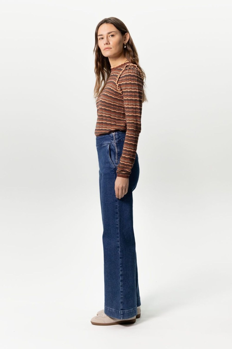 Sissy-Boy Broeken | Donker E Wide Leg Denim Broek Met Rits