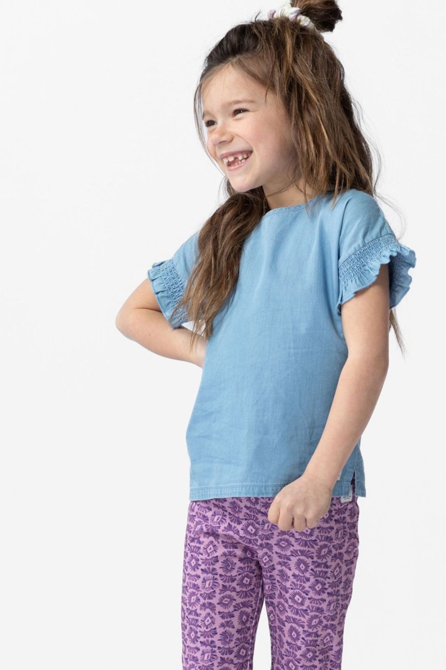 Sissy-Boy T-Shirts En Tops | Lichtblauwe Top Met Smock Detail