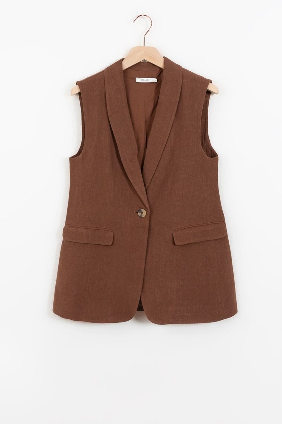 Sissy-Boy Blazers, Jasjes & Gilets | Donkerbruin Linnen Gilet Met Riem