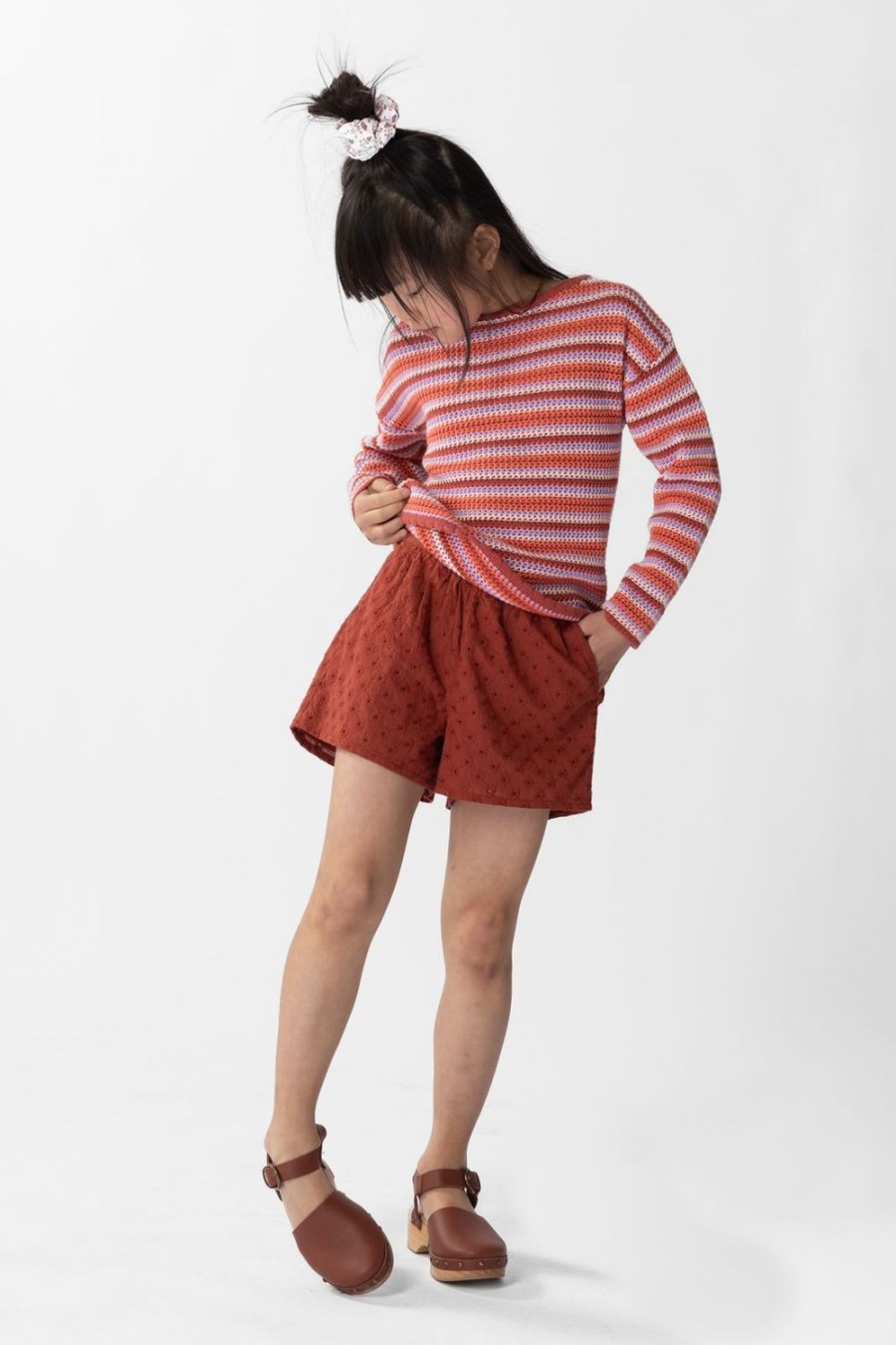 Sissy-Boy Broeken | Donkerbruine Short Met Broderie Anglaise