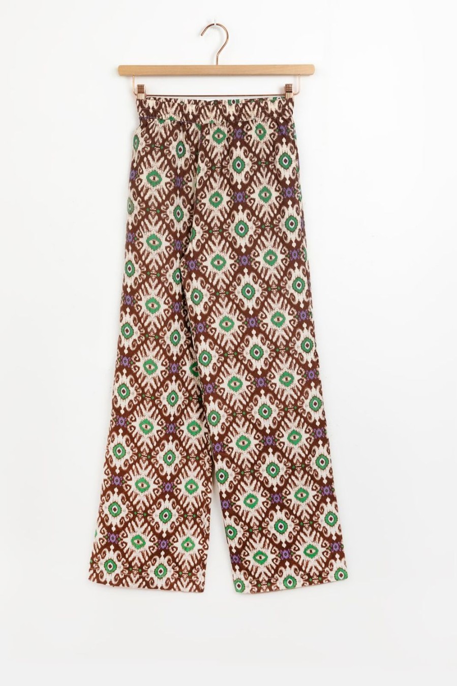 Sissy-Boy Broeken | Donkerbruine Wide Leg Broek Met Ikat Print