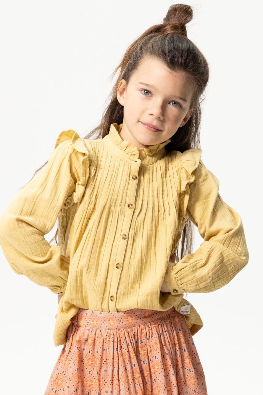 Sissy-Boy Blouses | Gele Blouse Met Ruffle Details En Pintucks