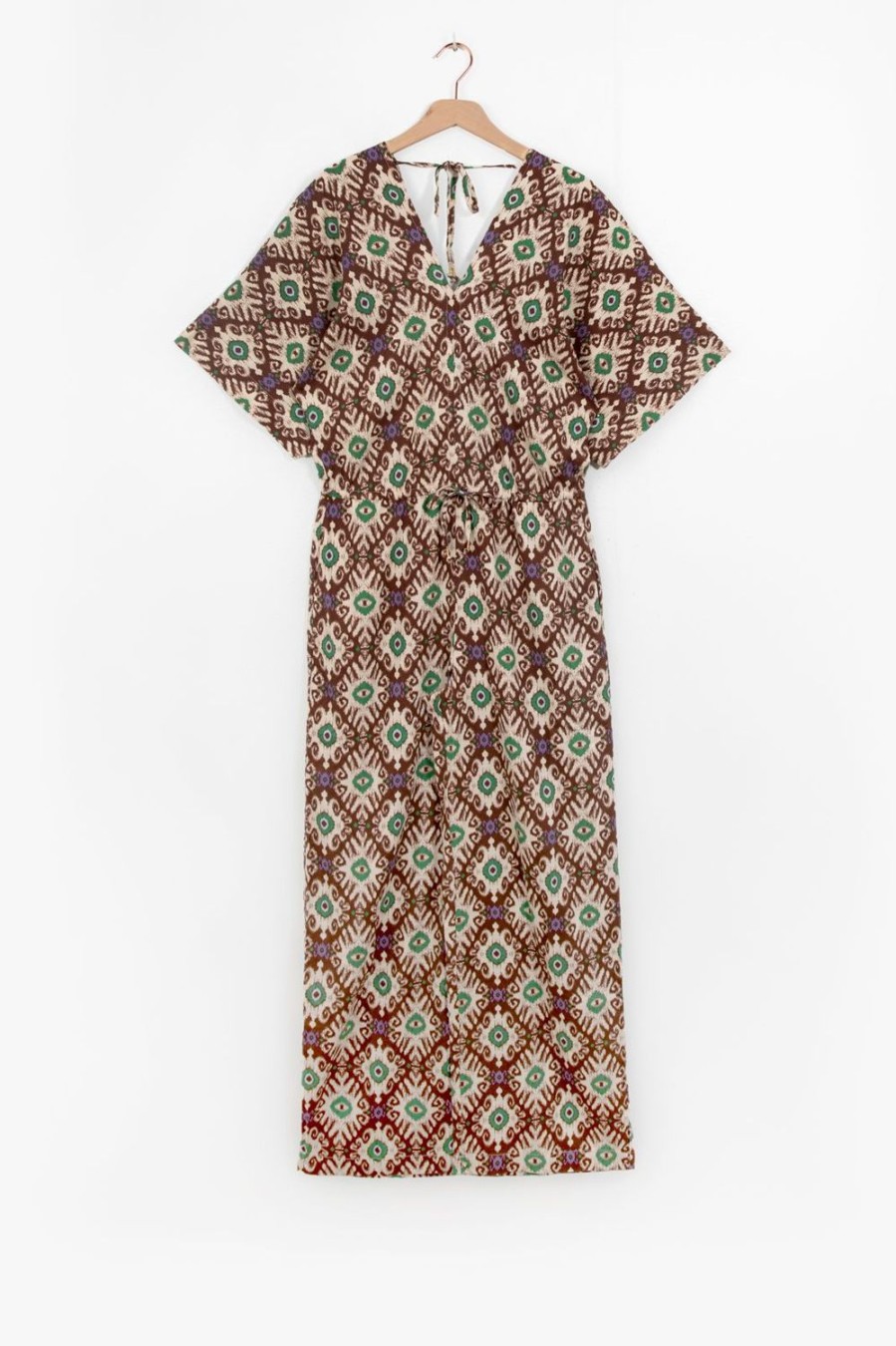 Sissy-Boy Broeken | Donkerbruine Kaftan Jumpsuit Met Ikat Print