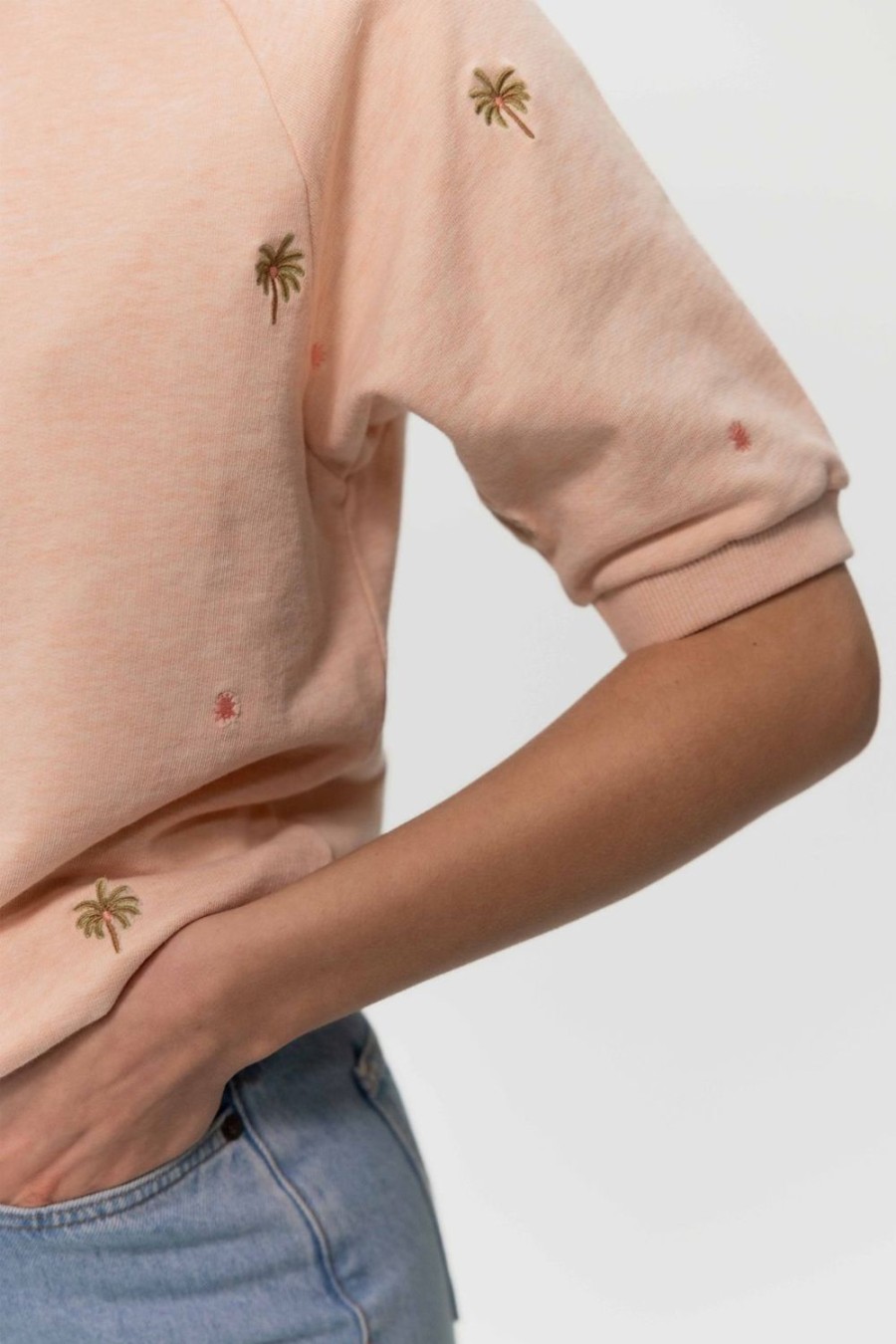 Sissy-Boy Truien En Vesten | Pastel Oranje Sweater Met Palmboom Embroidery