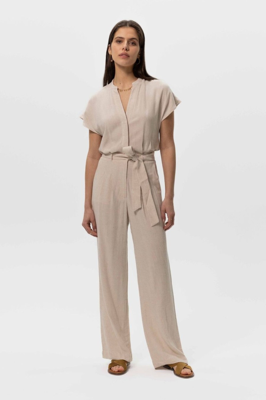 Sissy-Boy Broeken | Linnen Jumpsuit Met Open Rug Detail