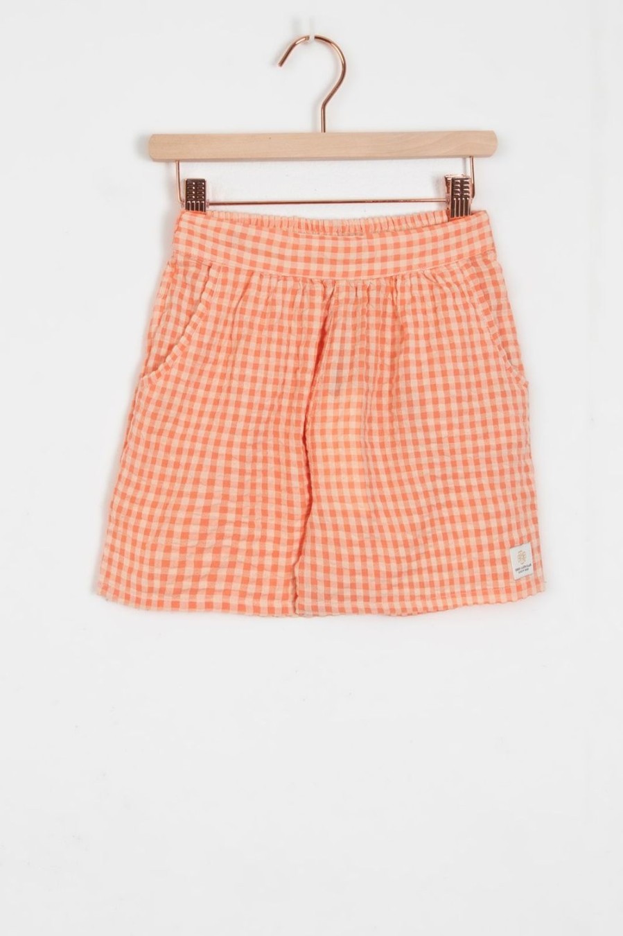 Sissy-Boy Broeken | Licht Oranje Seersucker Shorts Met Ruitpatroon