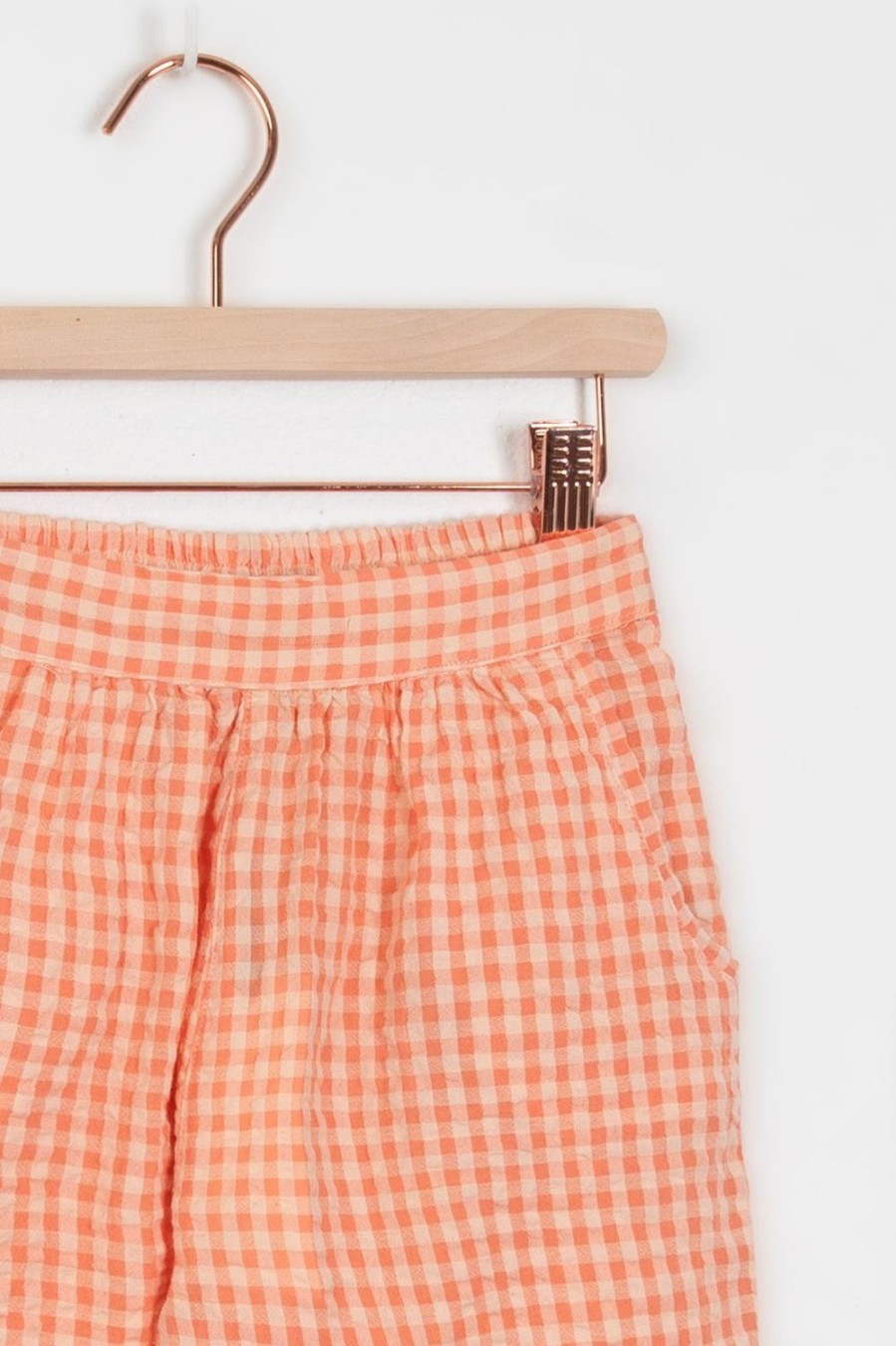 Sissy-Boy Broeken | Licht Oranje Seersucker Shorts Met Ruitpatroon