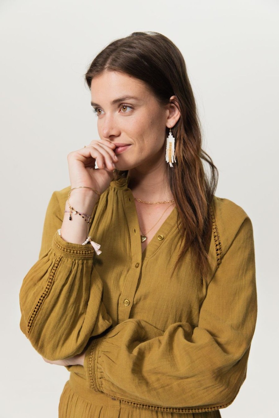 Sissy-Boy Blouses | Mosterd Groene Blouse Met Raglan Mouwen En Geborduurde Details