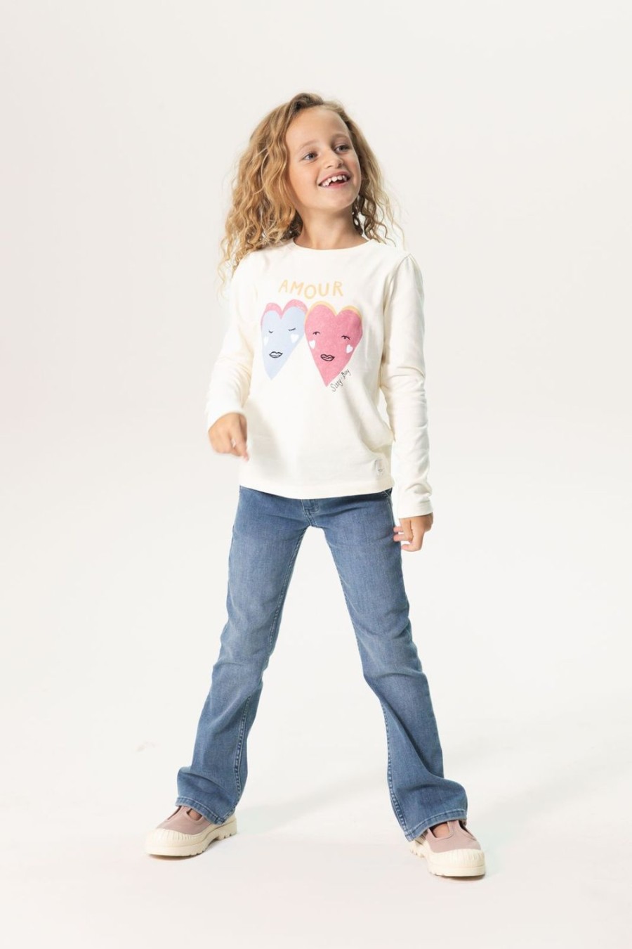 Sissy-Boy T-Shirts En Tops | Beige Longsleeve T-Shirt Met Amour Print