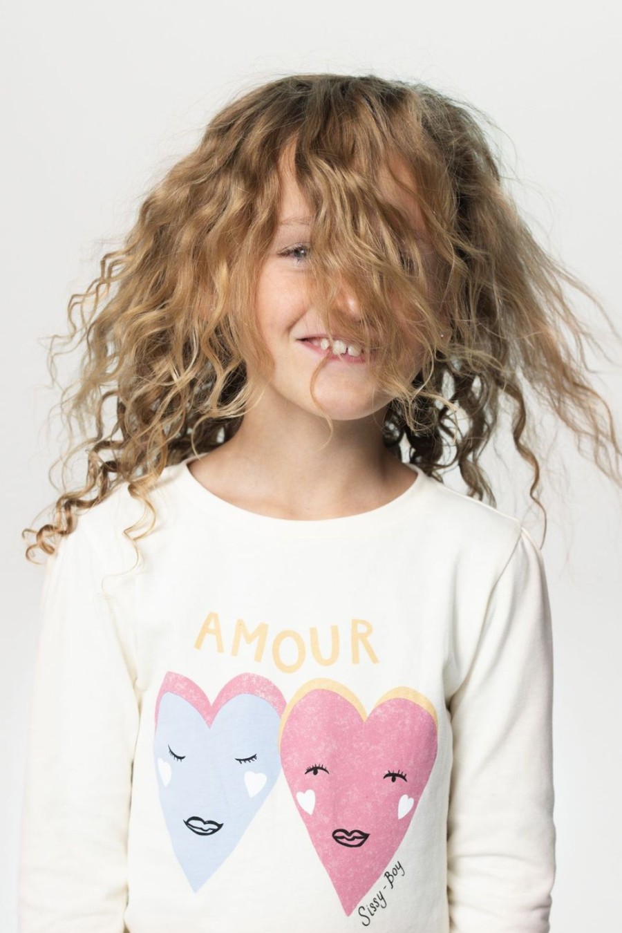 Sissy-Boy T-Shirts En Tops | Beige Longsleeve T-Shirt Met Amour Print