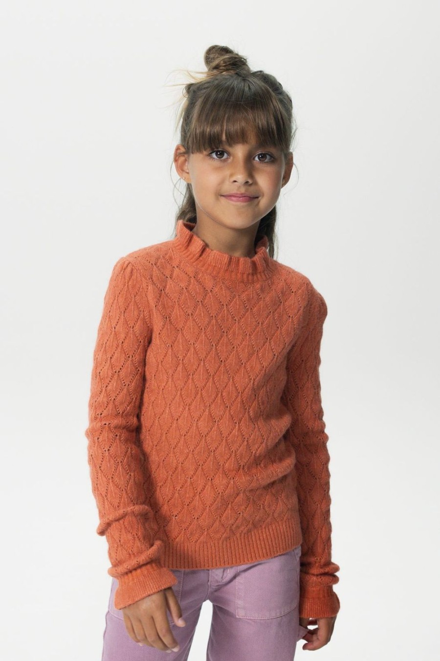 Sissy-Boy Truien En Vesten | Oranje Ajour Gebreide Trui Met Mock Neck