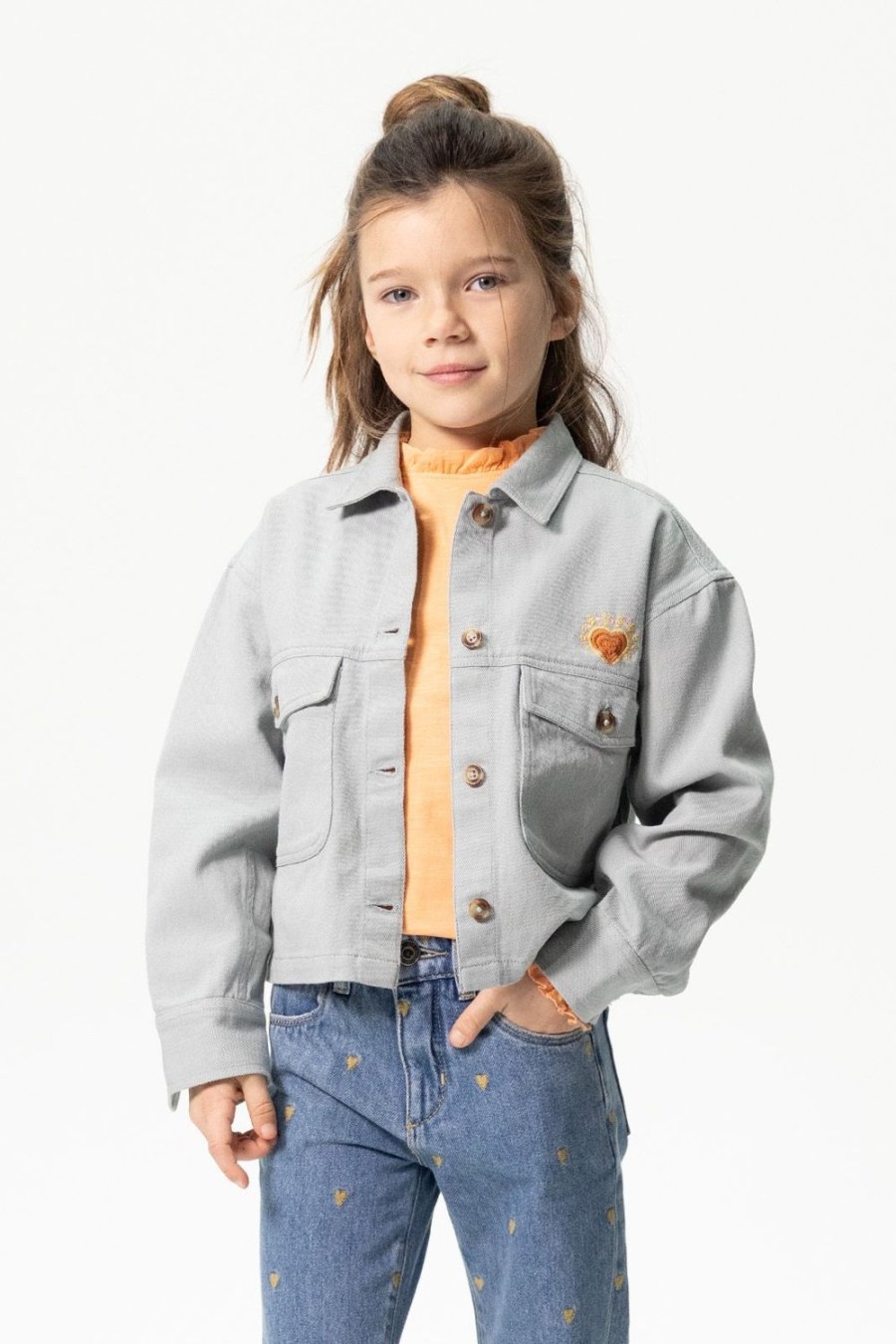 Sissy-Boy Blazers, Jasjes & Gilets | Grijsblauw Cropped Denim Jasje Met Embroidery